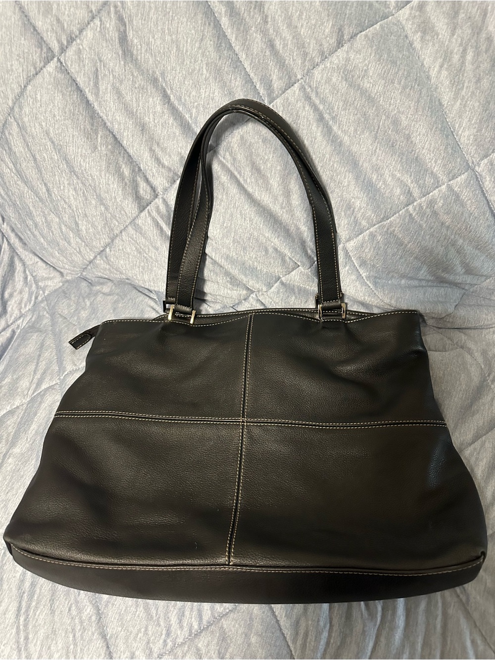 Vintage Classic Black Leather Tote Bag - Women's Shoulder Bag